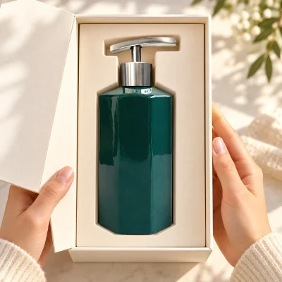 Bình gốm có vòi inox bát giác 250 ml, men xanh đậm – hộp quà theo đường vát và chiều cao vòi