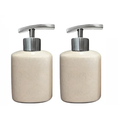Bình gốm có vòi inox dáng oval 250 ml, men chấm – ảnh nguồn có hai chiếc để xem hình dáng