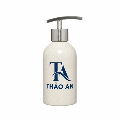 Bình gốm có vòi inox trụ tròn 180 ml, men chấm – nhận diện thảo an rõ trên khoảng thân trống