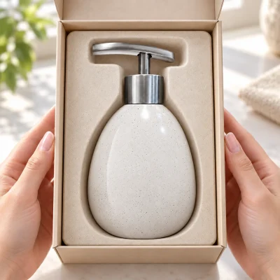 Bình gốm có vòi inox dáng trứng 250 ml, men chấm – chọn cách mở quà theo thân bo tròn
