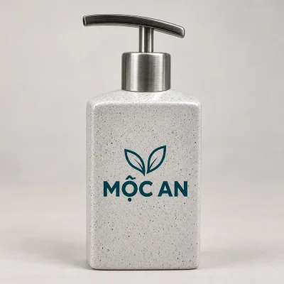 Bình gốm có vòi inox dáng vuông 500 ml, men chấm – logo rõ trên mặt thân trống