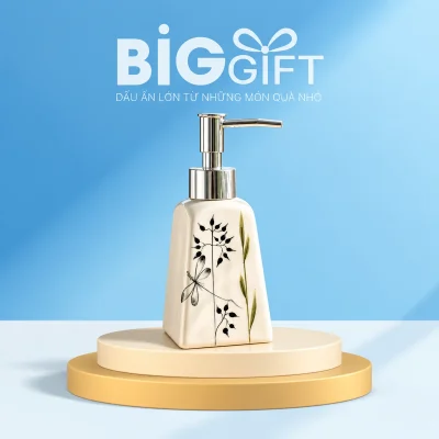 Bình gốm có vòi dáng thang vai xuôi 200 ml, vẽ lá – dáng thang vai xuôi với cành lá vẽ tay