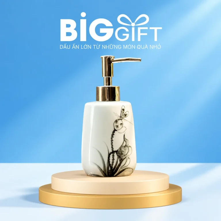 Bình gốm có vòi dáng vuông vát bầu 350 ml, vẽ sen