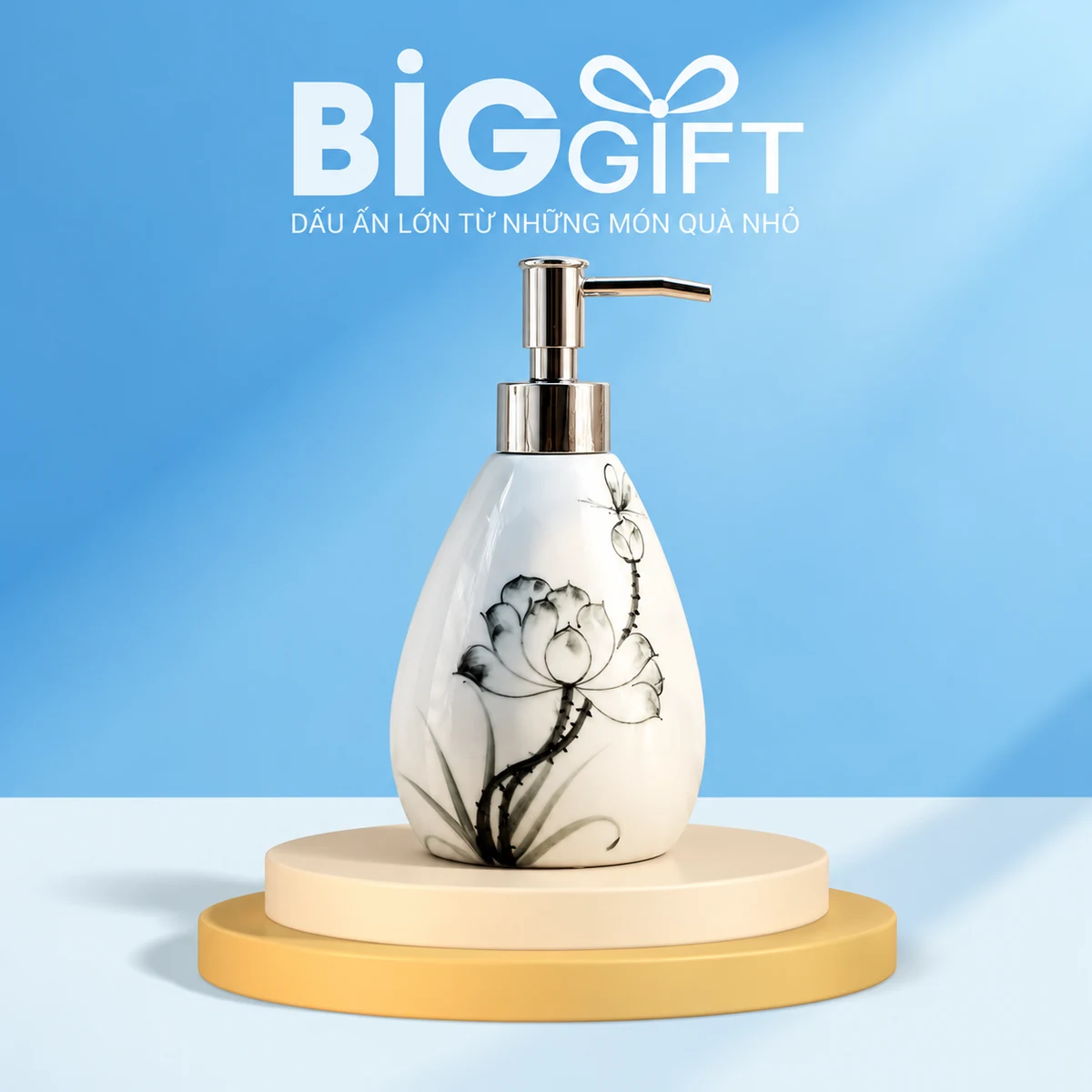 Bình gốm có vòi dáng xoài lớn 400 ml, vẽ sen – bình xoài lớn cho nhu cầu dùng dung tích 400 ml