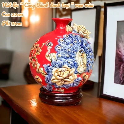 Bình hút lộc Công thành danh toại H22 men đỏ – h22 là chiều cao 22 cm