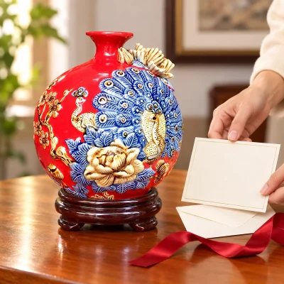 Bình hút lộc Công thành danh toại H22 men đỏ – lời chúc đi cùng món quà trang trí