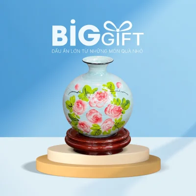 Bình men xước H22 hoa hồng và đế nâu đỏ trên nền BigGift