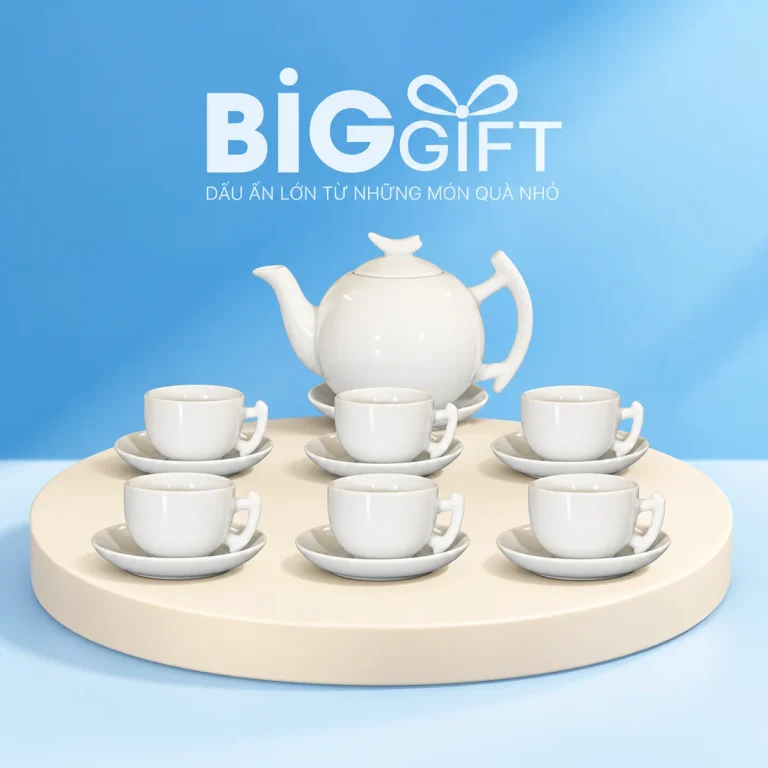 Bộ ấm chén men trắng bưởi cành 03