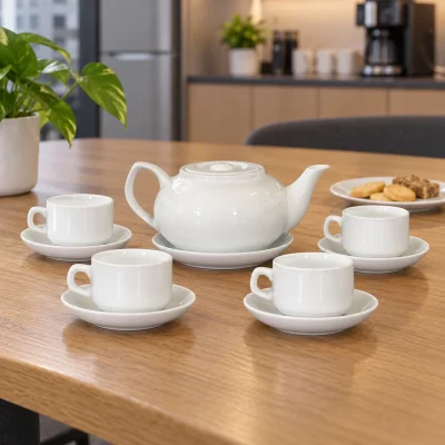 Mô phỏng ấm CK lõm và bốn chén tại khu nghỉ của văn phòng