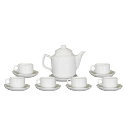 Ảnh nguồn bộ vuông cao men trắng cùng sáu chén và đĩa kê