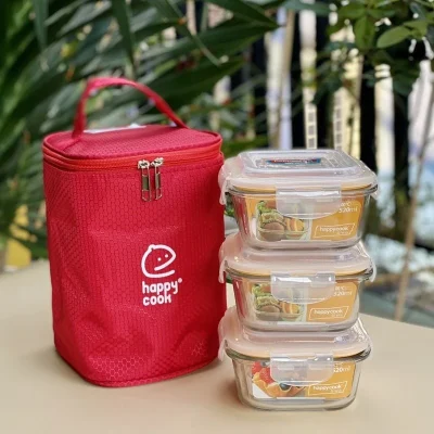 Bộ ba hộp thủy tinh vuông HappyCook HCG-03SB 520 ml – mỗi hộp có dung tích 520 ml