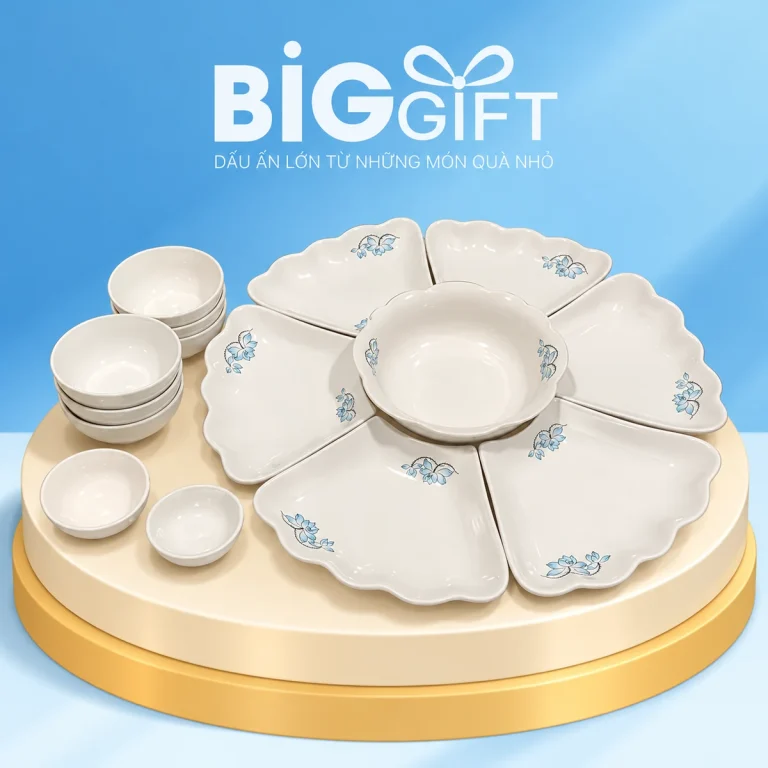 Bộ b&aacute;t đĩa qu&agrave; tặng in logo