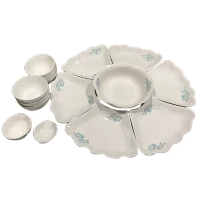 Bộ bát đĩa Mặt Trời Minh Châu 15 món hoa sen xanh – thành phần bộ mười lăm món
