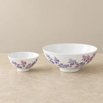 Một chén cơm và một tô Daisy Cỏ Tím đặt cạnh nhau để so dáng
