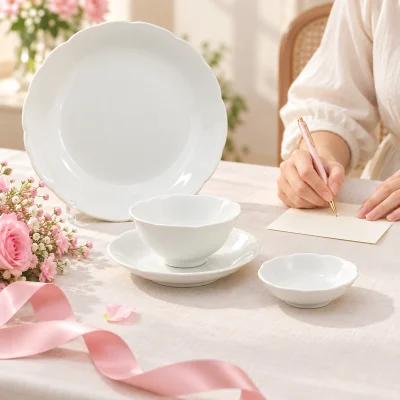 Bộ đồ ăn Mẫu Đơn IFP trắng ngà 22 món – thêm lời chúc khi chuẩn bị quà