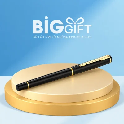 Bút ký kim loại BKV 002 đen phối vàng – cài thẳng và viền vàng mảnh