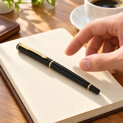 Bút ký kim loại BKV 002 đen phối vàng – bút trong góc làm việc cá nhân