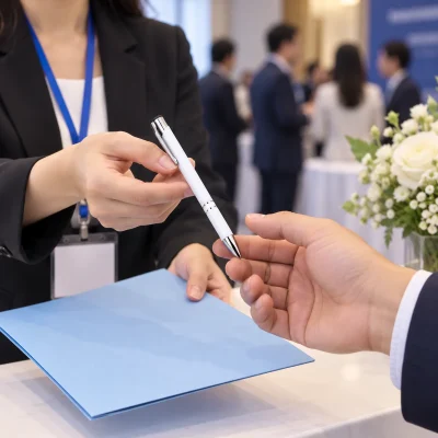 Cảnh mô phỏng trao bút BKV 005 trắng cùng tài liệu hội nghị