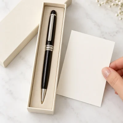 Bút ký kim loại BKV 006 đen phối bạc – trình bày quà cùng hộp và thiệp