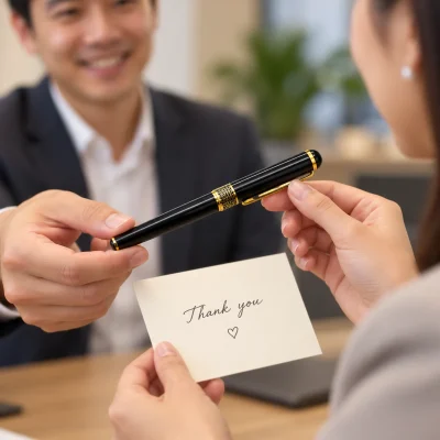 Cảnh mô phỏng trao bút BKV 007 cùng thiệp cảm ơn