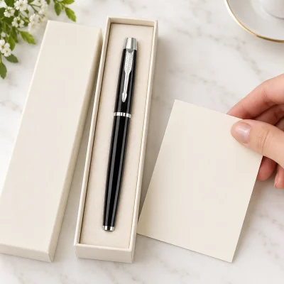 Bút ký kim loại BKV 008 đen phối bạc – trình bày quà cùng hộp và thiệp