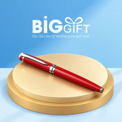 Bút ký kim loại BKV 012 đỏ phối bạc – thân đỏ và cài bạc dài