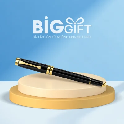 Bút ký kim loại BKV 014 đen phối vàng – hai vòng viền vàng trên nắp