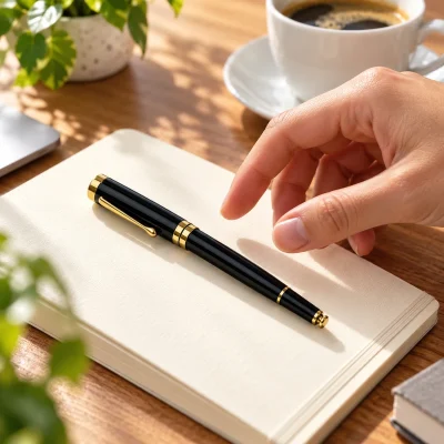 Bút ký kim loại BKV 014 đen phối vàng – bút trong góc làm việc cá nhân