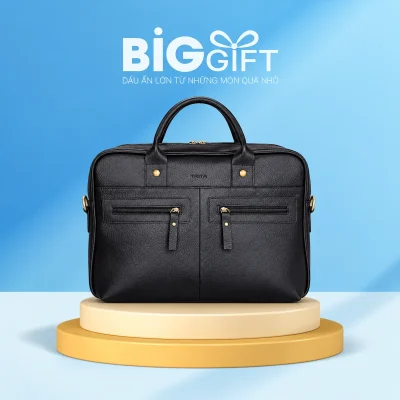 Cặp Trita TCA1 đen hai túi khóa trước trên nền BigGift