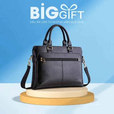 Cặp Trita TCA12 đen dáng mỏng, quai vòm trên nền BigGift