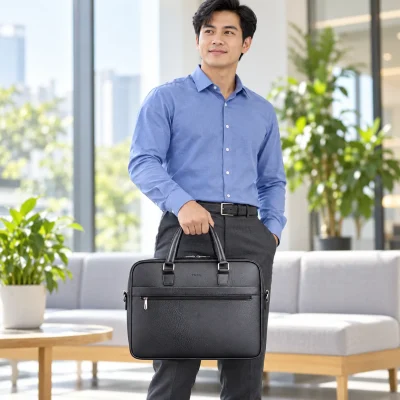 Cặp da tổng hợp Trita TCA19 đen 39 × 9 × 29 cm – cầm cặp khi di chuyển trong văn phòng