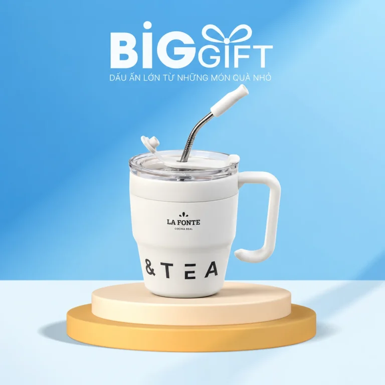 Cốc cà phê Lafonte 480 ml có quai và ống hút inox