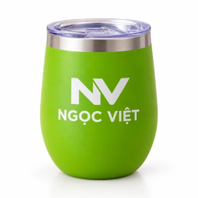 Cốc giữ nhiệt dáng trứng CGN-2 xanh lá – logo trắng lớn trên vùng thân trống