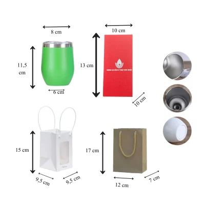 Cốc giữ nhiệt dáng trứng CGN-2 xanh lá – quy cách cao 11,5 cm theo sơ đồ mẫu