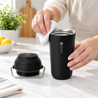 Cốc giữ nhiệt Elmich EL8308 inox 316 450 ml màu đen – xem miệng cốc khi tháo cụm nắp