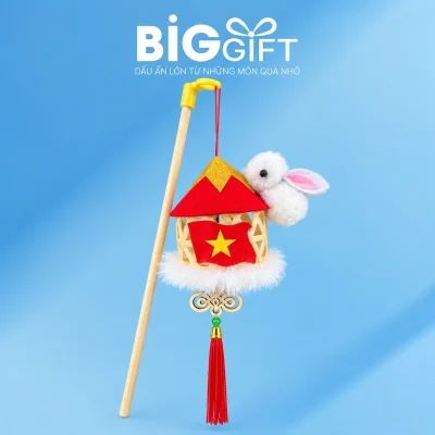 Đ&egrave;n lồng thỏ trắng b&aacute;m n&oacute;n đỏ sao v&agrave;ng &ndash; thỏ trắng b&aacute;m n&oacute;n đỏ cho chương tr&igrave;nh trung thu