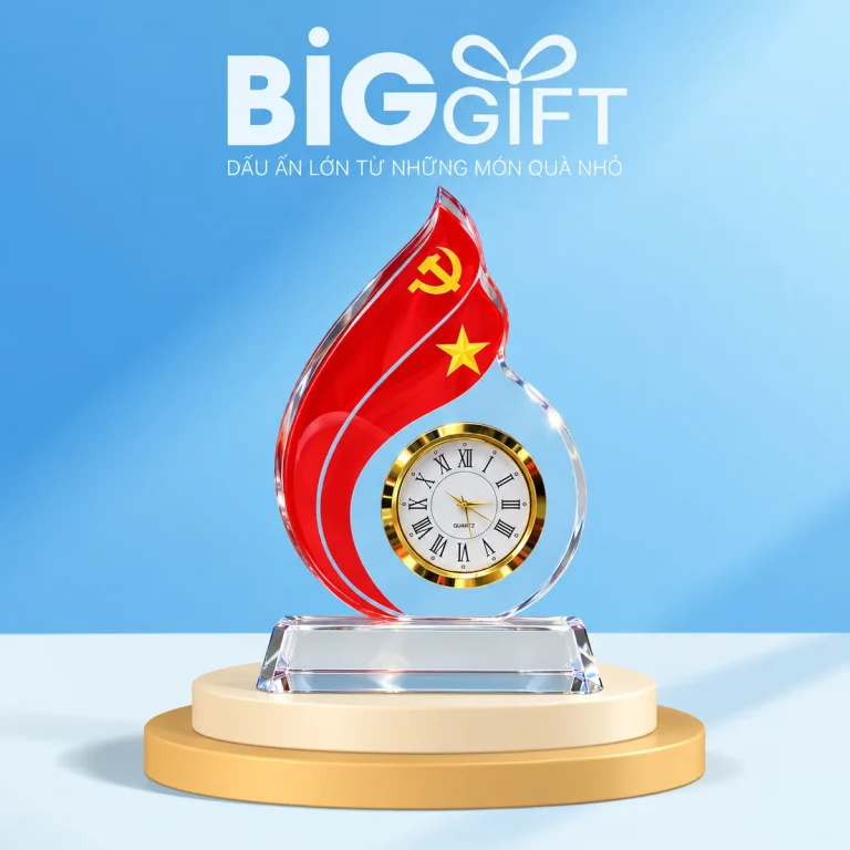Đồng hồ để bàn pha lê ngọn lửa 17 cm