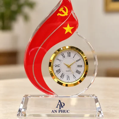 Đồng hồ để bàn pha lê ngọn lửa 17 cm – demo nhận diện gọn trên chân đế