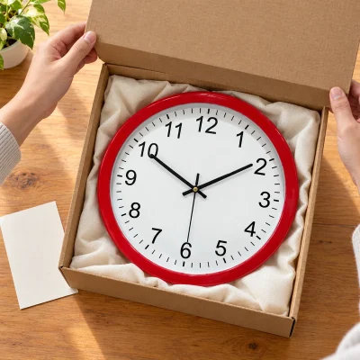 Đồng hồ treo tường HD303 viền đỏ 30 cm – mở hộp và trao lời chúc cùng đồng hồ