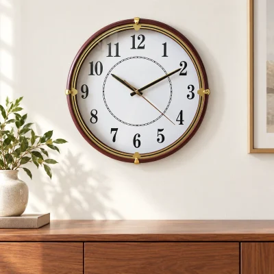 Đồng hồ treo tường Kashi K48 viền nâu 32 cm – hình dung đồng hồ tại khu vực tiếp khách