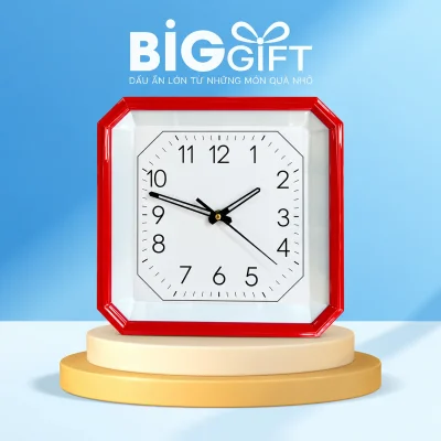 Đồng hồ treo tường vuông HD98 viền đỏ 30 cm – hd98 vuông vát góc cho quà tặng nhận diện