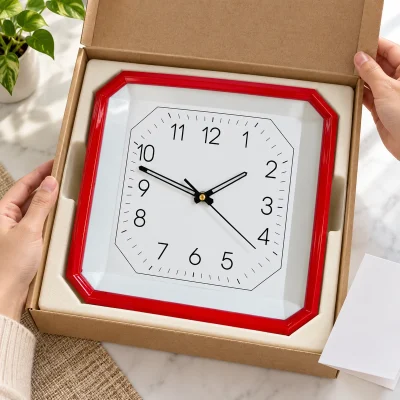 Đồng hồ treo tường vuông HD98 viền đỏ 30 cm – trao quà trong hộp gọn, mặt số dễ xem