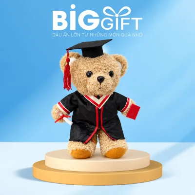 Gấu bông tốt nghiệp cỡ 25cm, áo đen viền đỏ – một kỷ vật nhỏ cho dịp tốt nghiệp