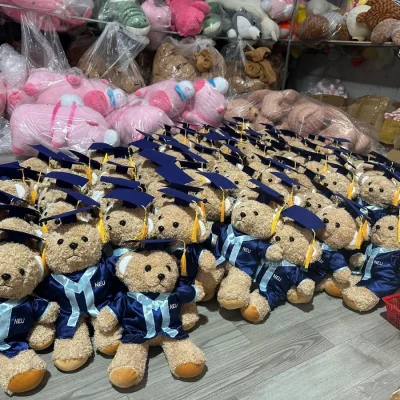 Gấu bông tốt nghiệp cỡ 25 cm, áo xanh – duyệt sự đồng nhất khi đặt nhiều gấu