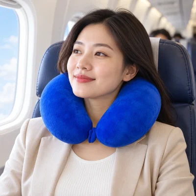 Gối chữ U Vellboa ruột bông màu xanh – gợi ý dùng khi di chuyển hoặc nghỉ ngắn