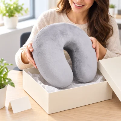 Gối chữ U Vellboa ruột su non màu xám – mở hộp quà và giữ dáng vòng gối