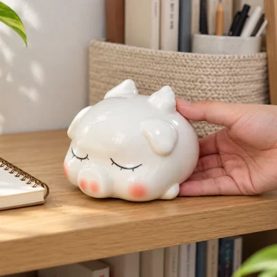Heo đất cánh tiên màu trắng 10 × 12 × 12 cm – một điểm nhấn nhỏ trong góc sinh hoạt
