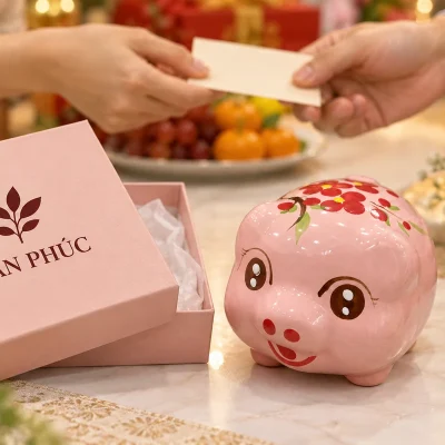 Heo đất Nắm Đấm S1 màu hồng 7 × 8 × 9 cm – phối hộp nhỏ cho dịp trao quà gia đình