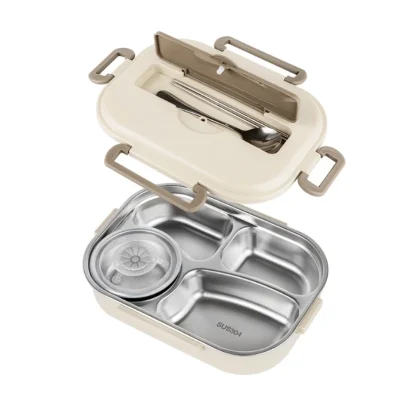 Hộp cơm Elmich EL8304 inox 304 1,3 lít màu kem – dung tích 1,3 lít và khay inox 304