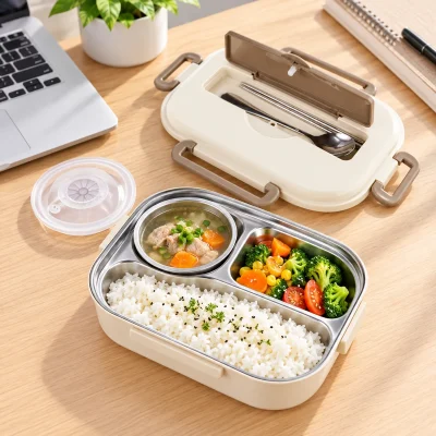 Hộp cơm Elmich EL8304 inox 304 1,3 lít màu kem – sắp món cho bữa trưa tại bàn làm việc